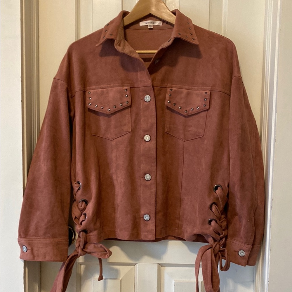 Moussy coral pink  Lace-Up Suede Utility Jacket
